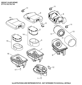 Zt740-3064 Air Intake Diagram and Parts List for ZT740-3064  Cub Cadet Lawn Tractor